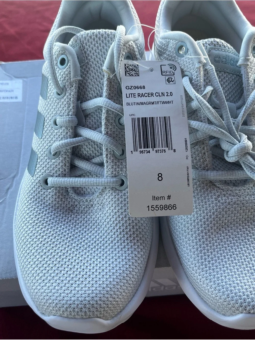 adidas Lite Racer CLN 2.0 Sneakers - Light Gray/White SIZE 8